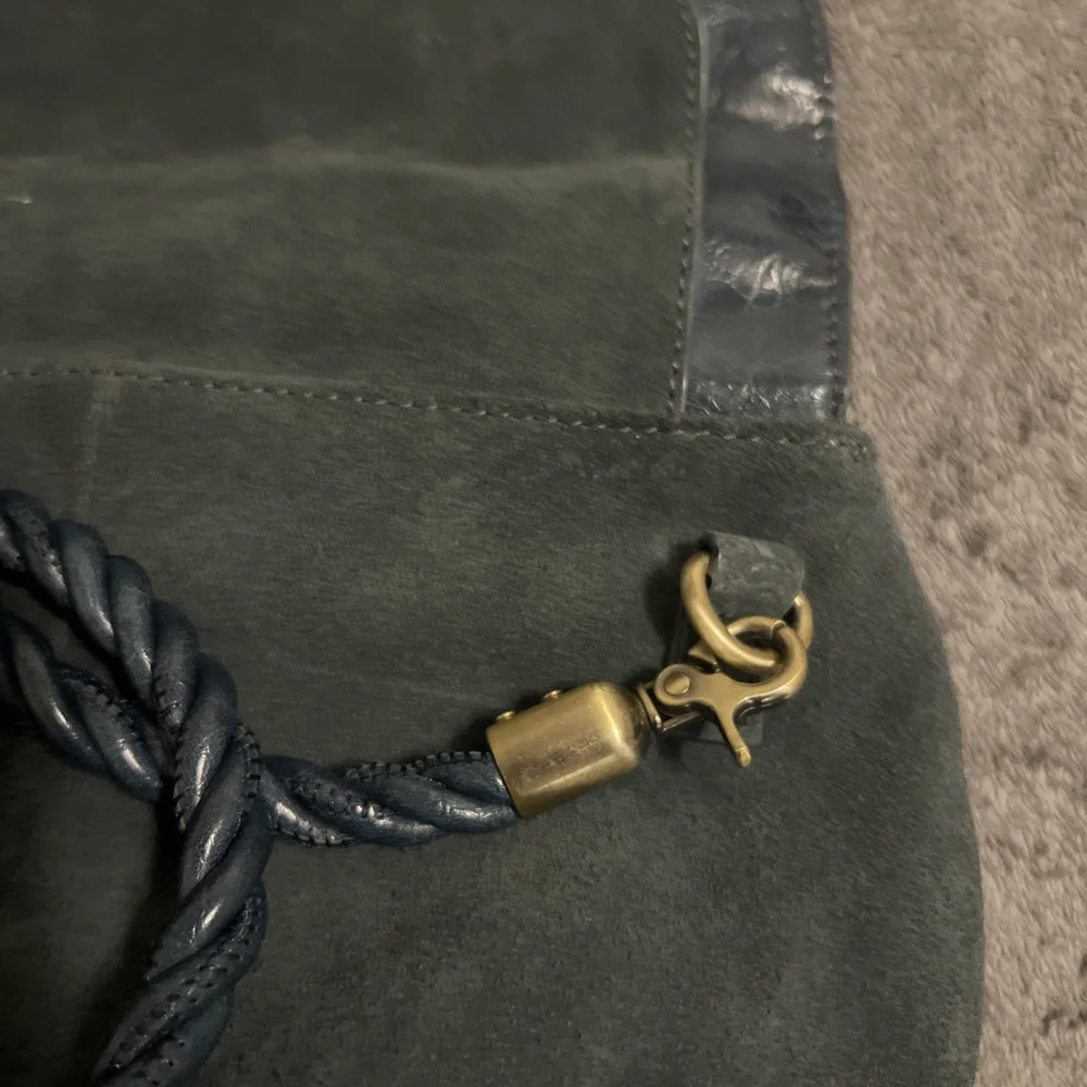 Anthropologie Suede Rope Strap Shoulder Bag | Slate Blue | Vintage Y2K Boho Bag - Picture 7 of 7